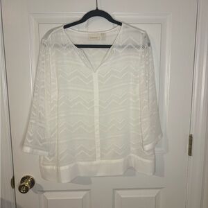 Chico's Cream Geometric Textured V-Neck Blouse